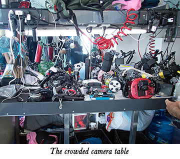 The crowded camera table